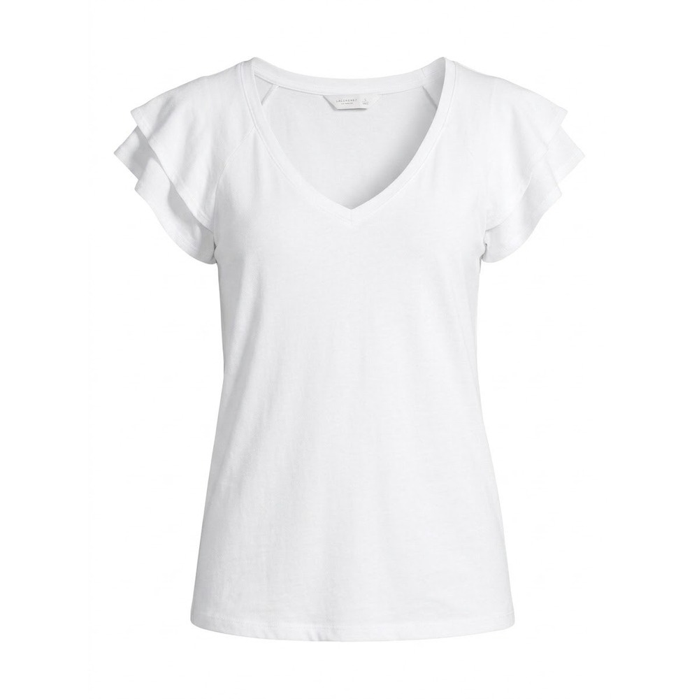 LC Lauren Conrad Flutter Sleeve Top Women Large White V-Neck WL42K003RS